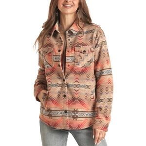 ROCK N ROLL DENIM Shacket Women M Colorful Tan Orange Southwest Shirt Jacket